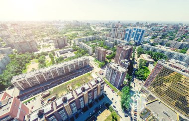 Havacılık şehri manzarası. Şehir manzarası. Helikopter vuruldu. Panoramik resim.