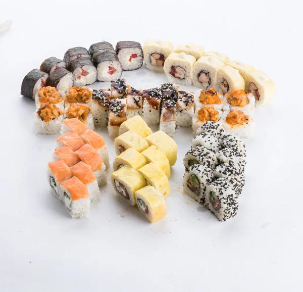 Japanese food restaurant, sushi maki gunkan roll plate or platter set. Sushi set and composition