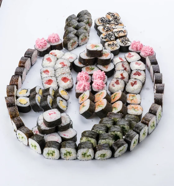 Japanese food restaurant, sushi maki gunkan roll plate or platter set. Sushi set and composition