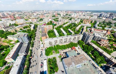 Havacılık şehri manzarası. Şehir manzarası. Helikopter vuruldu. Panoramik resim.