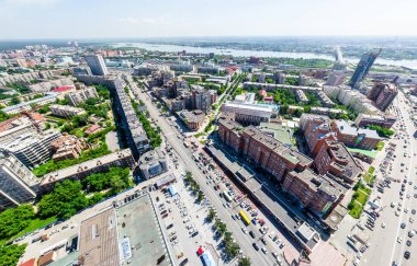 Havacılık şehri manzarası. Şehir manzarası. Helikopter vuruldu. Panoramik resim.