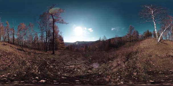 4K 360 VR virtual Reality of a beautiful mountain scene at the autumn time. Wild Russian mountains. — Stock Footage 4K 360 VR virtual Reality of a beautiful mountain scene at the autumn time. Wild Russian mountains. Royalty Free Stock Footage
