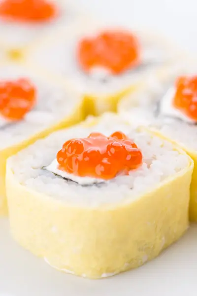Set Sushi Composizione Sfondo Bianco Ristorante Giapponese Piatto Piatto Sushi — Foto Stock