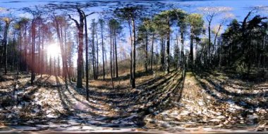 4K 360 VR sonbahar zamanındaki güzel bir dağ manzarasının sanal gerçekliği. Vahşi Sibirya Dağları.