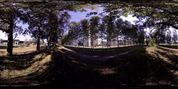 UHD 4K 360 VR Réalité virtuelle d'un parc municipal zone de loisirs. Arbres et herbe verte le jour d'automne ou d'été — Video