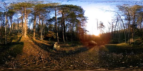 4K 360 VR sonbahar zamanındaki güzel bir dağ manzarasının sanal gerçekliği. Vahşi Sibirya Dağları. — Stok video