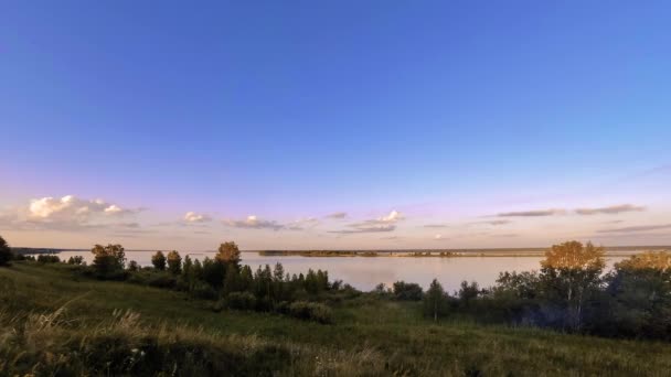 Ocean Bank e grama prado timelapse no verão ou no outono. Natureza selvagem, costa marítima e campo rural . — Vídeo de Stock