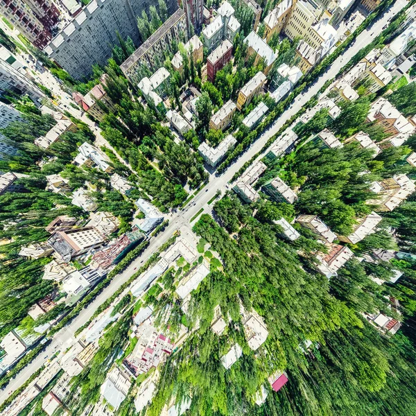 Vista Aérea Ciudad Con Encrucijada Caminos Casas Edificios Parques Estacionamientos —  Fotos de Stock