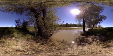 4K 360 VR Bir nehrin Sanal Gerçekliği Altay Rusya dağları ormanları ve çayırlarındaki bu güzel manzarada kayaların üzerinden akıyor