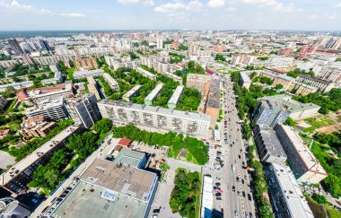 Havacılık şehri manzarası. Şehir manzarası. Helikopter vuruldu. Panoramik resim.