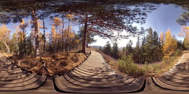 4K 360 VR virtual Reality of a beautiful mountain scene at the autumn time. Wild Russian mountains. — Stock Video