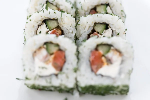 Japanese food restaurant, sushi maki gunkan roll plate or platter set. Sushi set and composition — Stock Photo, Image