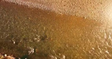 Güneşli yaz sabahında kayalarla birlikte taze, hızlı dağ nehri üzerinde alçak irtifa uçuşu..