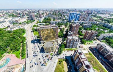Havacılık şehri manzarası. Şehir manzarası. Helikopter vuruldu. Panoramik resim.