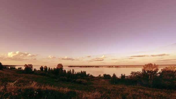 Havsstrand och gräsäng timelapse på sommaren eller hösten tid. Vild natur, havskust och landsbygd. — Stockvideo