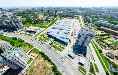 Havacılık şehri manzarası. Şehir manzarası. Helikopter vuruldu. Panoramik resim.