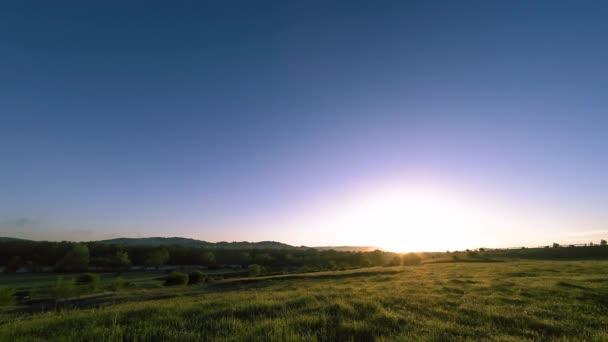 4K UHD fjälläng timelapse på sommaren. Moln, träd, grönt gräs och solstrålar rörelse. — Stockvideo