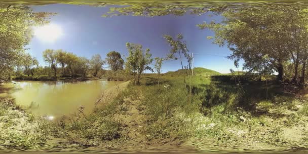 UHD 4K 360 VR Virtual Reality of a river flows over rocks in beautiful mountain forest landscape — Stock Video