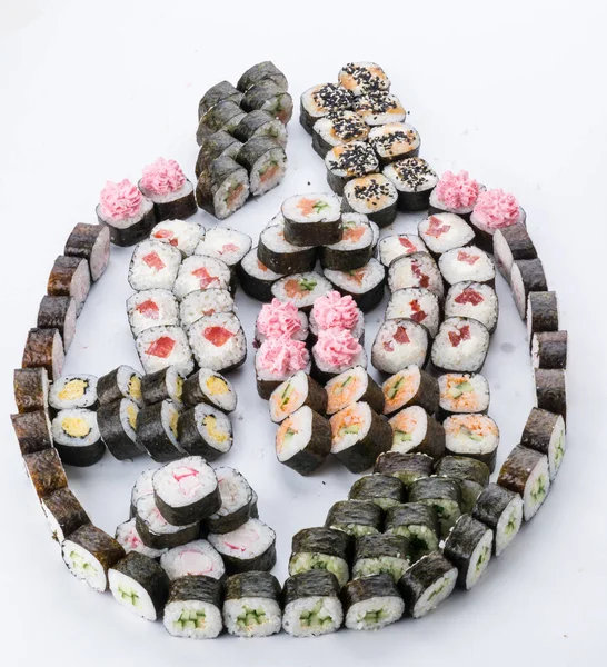 Japanese food restaurant, sushi maki gunkan roll plate or platter set. Sushi set and composition