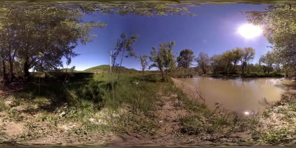 UHD 4K 360 VR Virtual Reality of a river flows over rocks in beautiful mountain forest landscape — Stock Video