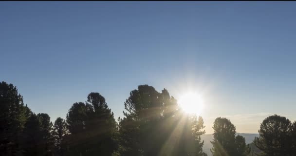 Timelapse del prado de montaña. Naturaleza salvaje y campo rural. Nubes, árboles, hierba verde y rayos de sol movimiento. Movimiento de cámara. — Vídeos de Stock