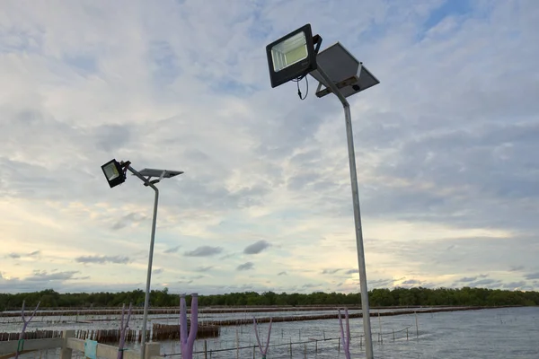 Led Solarcell Pole Background Sky Coast — Stock Photo, Image