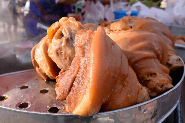 Тушеная Свиная Нога Китайском Специи Пароходе Местном Рынке Таиланда — стоковое фото