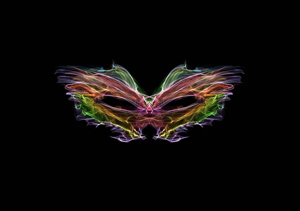 Neon maquerade feather mask, silk neon luminous graphic draw isolated on black, interactive generative art