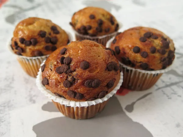 Deliciosos Queques Integrais Com Pedaços Chocolate — Fotografia de Stock