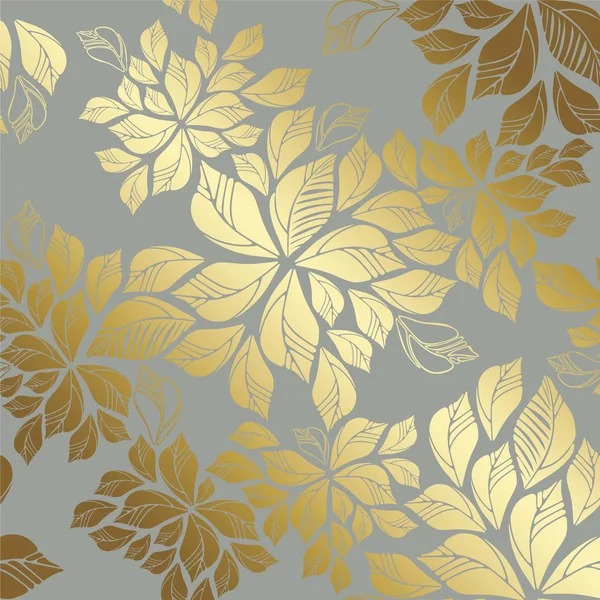 Seamless Golden Leaves Wallpaper Pattern Grey Background Image Vector Illustration — Stock Vector