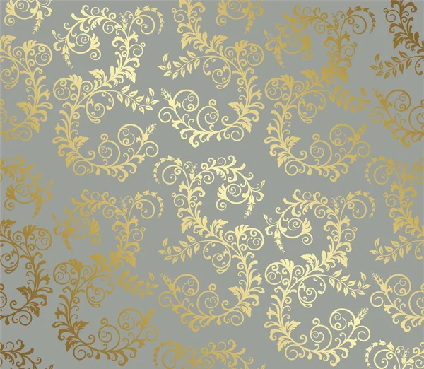 Gold Seamless Foliage Wallpaper Pattern Grey Background Image Vector Illustration — Stock Vector