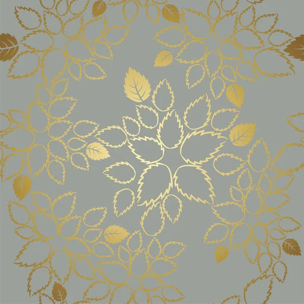 Seamless Golden Lace Leaves Pattern Grey Background Image Vector Illustration — Stock Vector