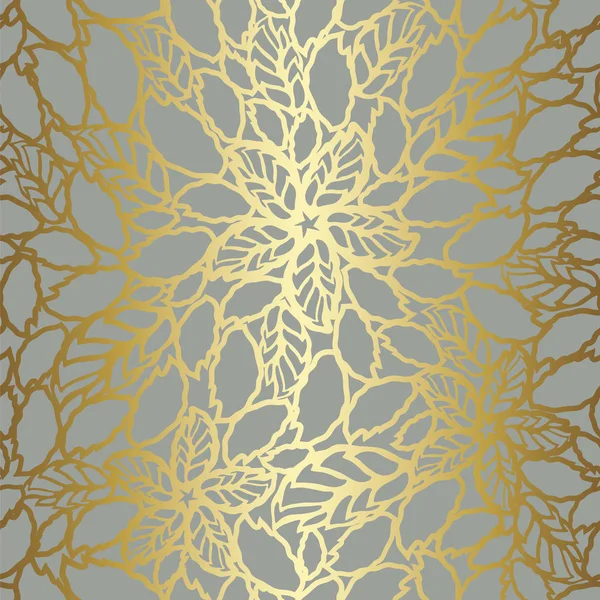 Seamless Luxury Golden Lace Leaves Pattern Grey Background Image Vector — Stock Vector