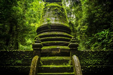 Eski pagoda ve yosun Phlio şelale Milli Park, Chanthaburi Tayland at.