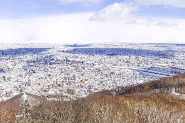 Halat yolundan kışın havadan görünümü, Hokkaido, Japonya