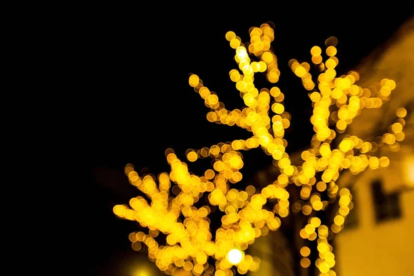Noel Arkaplanı Bokeh Odaklı Işıklar Yıldızlarla Şenlikli Soyut Arkaplan — Stok fotoğraf