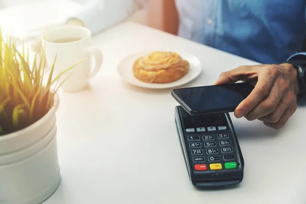 Nfc Payment Mobile Phone Cafe — Stock Photo, Image