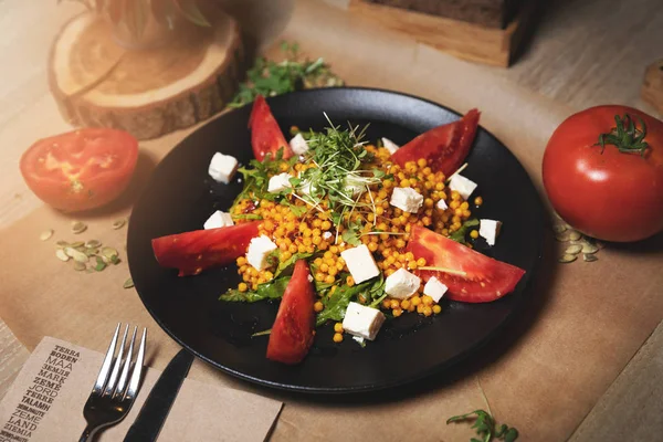 Giant Couscous Tomato Feta Cheese Salad — Stock Photo, Image