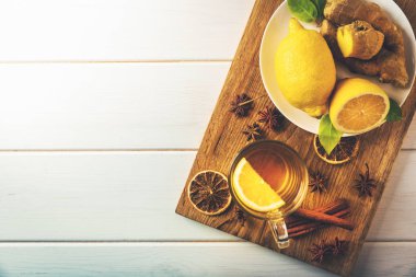 limonlu zencefil çayı. üstten görünüm kopya alanı