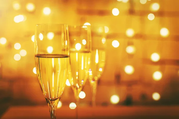 Champagne Verres Sur Fond Lumières Bokeh — Photo