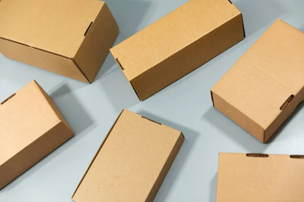 Blank Cardboard Boxes Gray Background — Stock Photo, Image