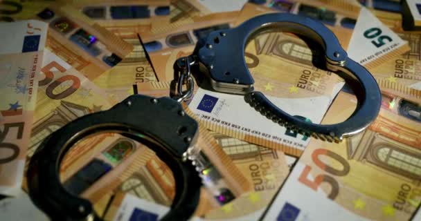 Financial Crime Concept Handcuffs Cash Money Dolly Shot — Stock Video