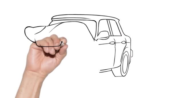 Sad woman with crashed car after accident. animated doodle video — Stock Video