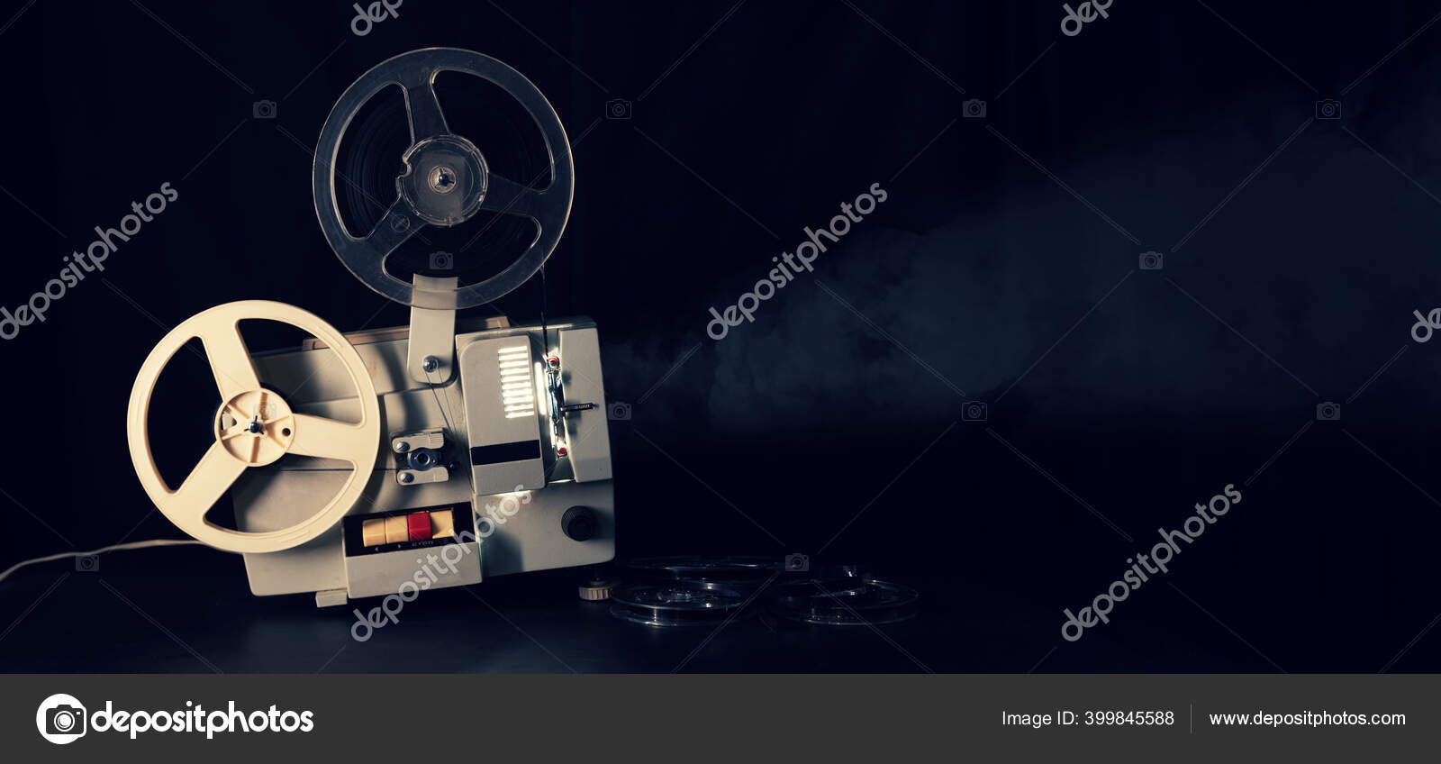 Retro Reel 8Mm Movie Film Projector Working Dark Room Copy — Stock Photo ©  ronstik #399845588