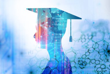 3D render sanal insan silueti teknoloji arka plan illüstrasyon, tarih kavramı