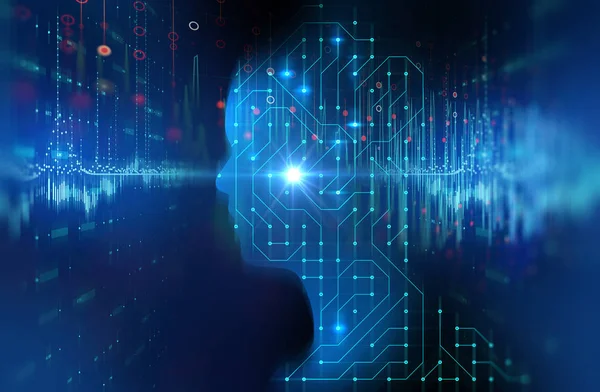 Silhouette Virtual Human Circuit Pattern Illustration Represent Artificial Technology — Stock Photo, Image