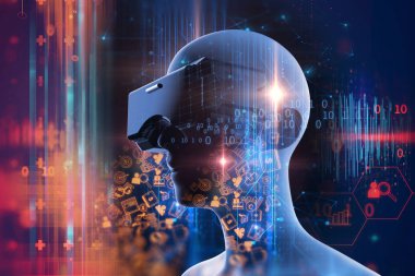 fütüristik kulaklıktaki Vr sanal insanda 3D işleme teknolojisi ve programlama dilleri arka plan temsil sanal gerçeklik teknolojisi 