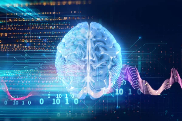 Rendering Human Brain Technology Background Represent Artificial Intelligence Cyber Space — Stock Photo, Image