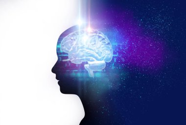 sanal insan ve bulutsu cosmos 3d çizim, temsil bilimsel kavram silüeti