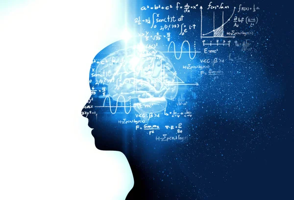 Silhouette Virtual Human Handwritten Equations Illustration Represent Artificial — Stock Photo, Image